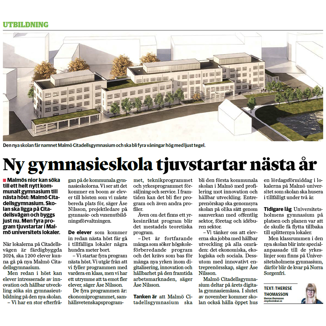 Malmö Citadellsgymnasium – Nyhetsartikel